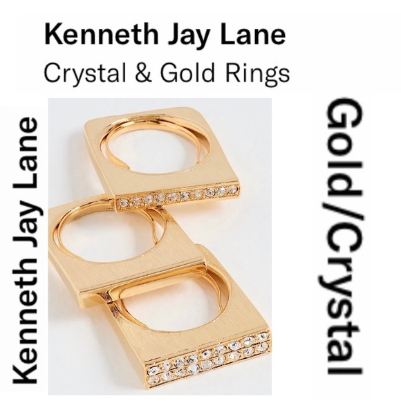 Kenneth Jay Lane 3pc. Gold & Crystal Unique Ring Set - Picture 5 of 14